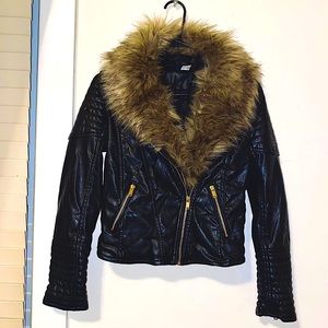 H&M leather jacket with fur collar